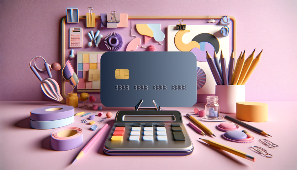 A 3D render of marketing supplies and a credit card